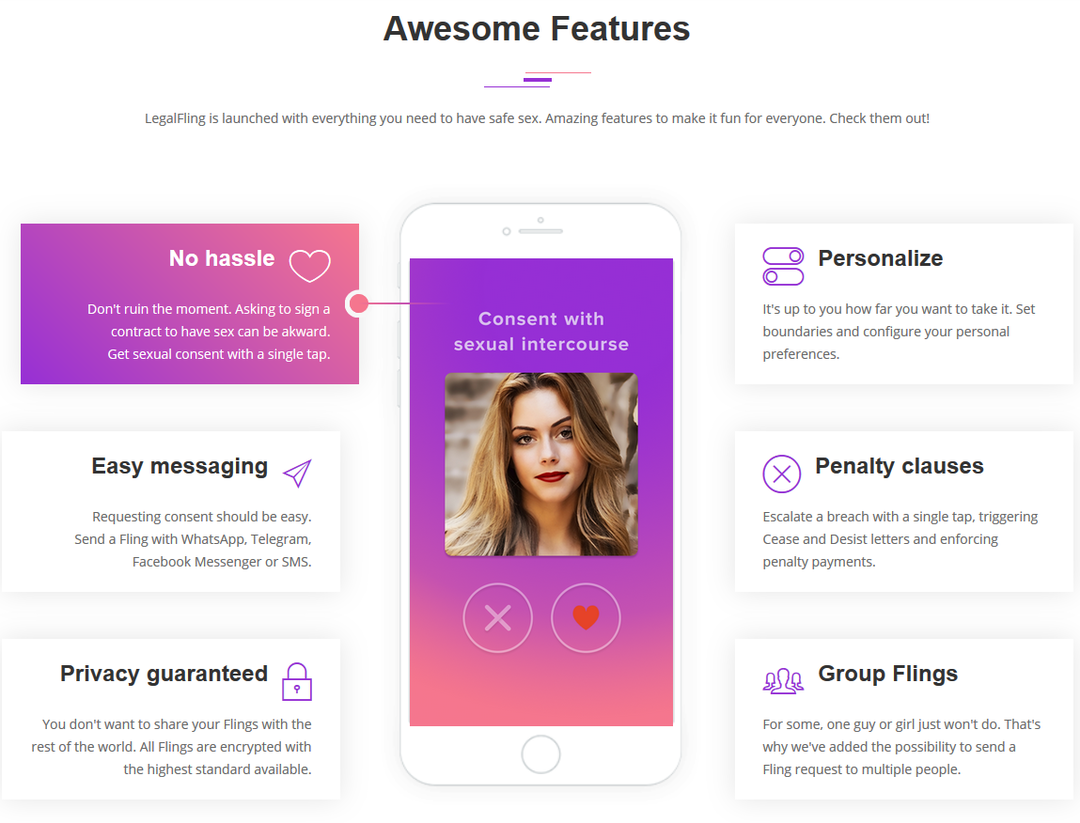 APP 功能介紹。截圖來源:LegalFling 官方網站。