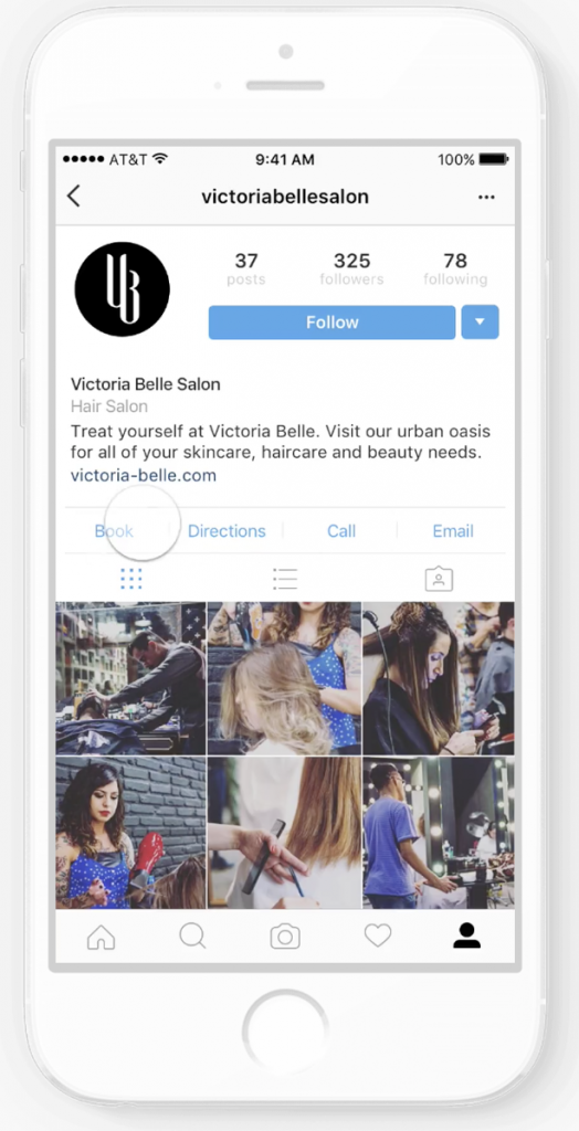 點下店家 IG 頁面上的「Book」按鈕，就可以開始預訂服務。