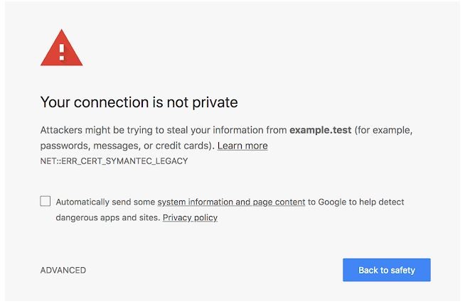 Chrome 66 的警告畫面。