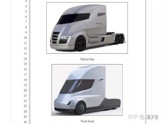 上為尼古拉的電動卡車頭 Nikola One,下為特斯拉的電動車頭,似乎有那麼點像?