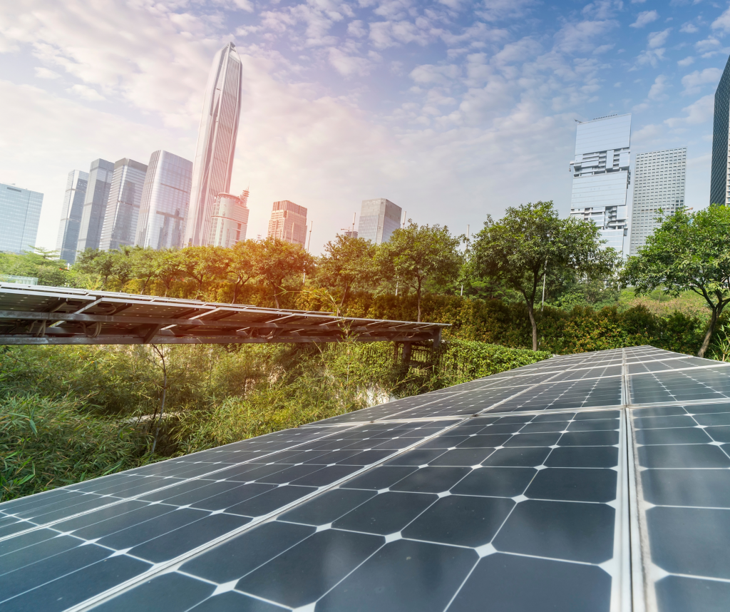 modern futuristic city powred by clean energy