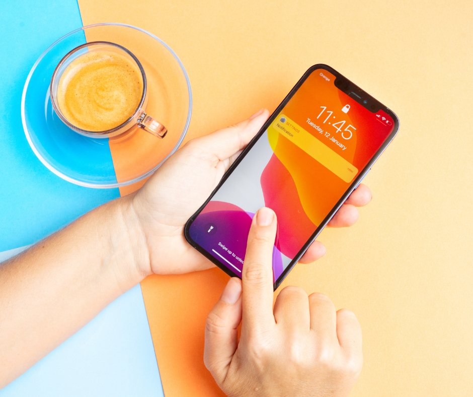 iphone with blue and orange background