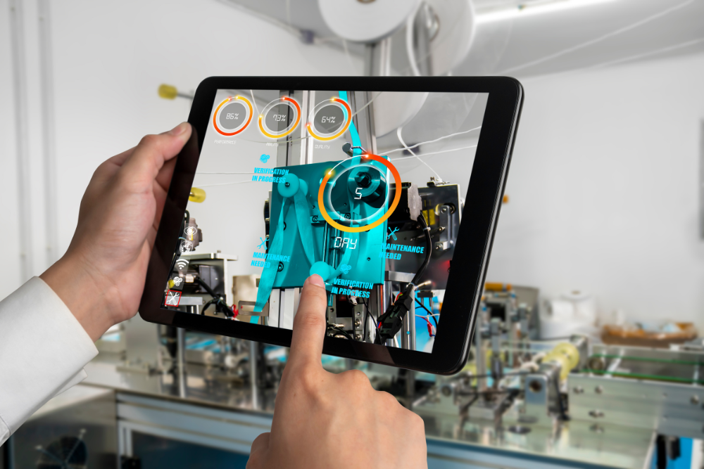 a factory worker using a tablet