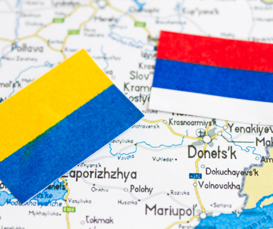 flags of Ukraine and Russia cyber war