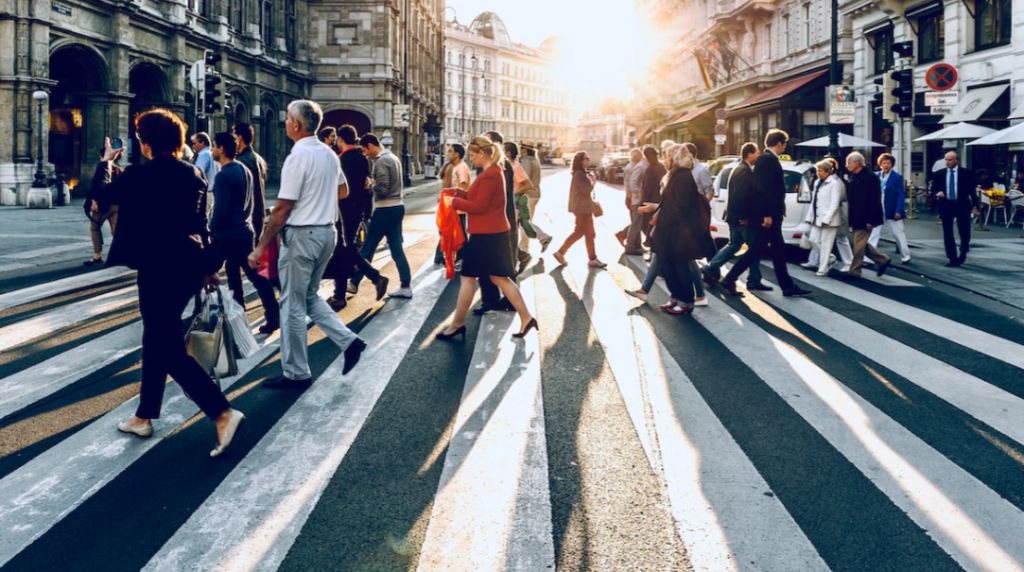 People crossing street in Vienna.